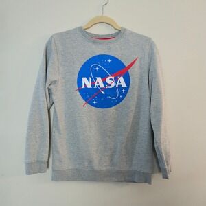 Buzz Aldrin Kids NASA Logo Sweatshirt Gray Heather Fleck Crewneck Large